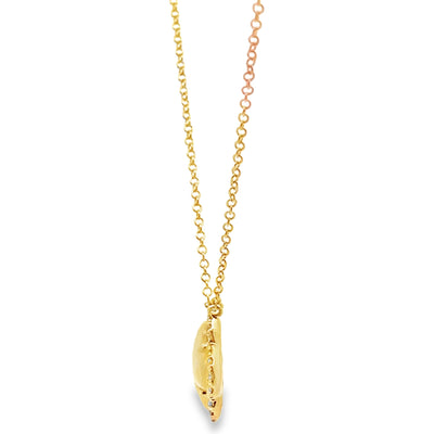 14K Yellow Gold Four Leaf 11.4mm Mother Of Pearl Pendant Necklace with Diamonds
