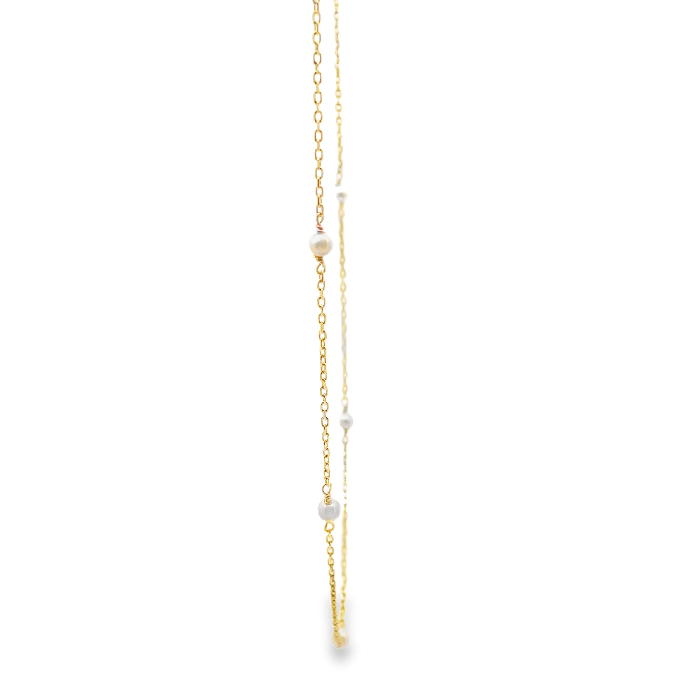 14K Yellow Gold Mini Pearl Necklace, Adjustable Length, 16 inches to 18 inches Long