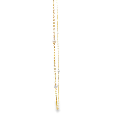 14K Yellow Gold Mini Pearl Necklace, Adjustable Length, 16 inches to 18 inches Long
