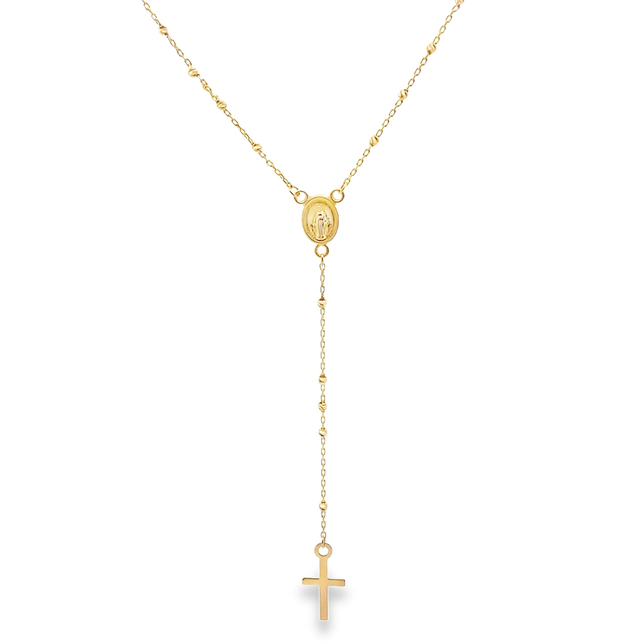 14K Yellow Gold 20 Inch Mini Rosary, Adjustable Length