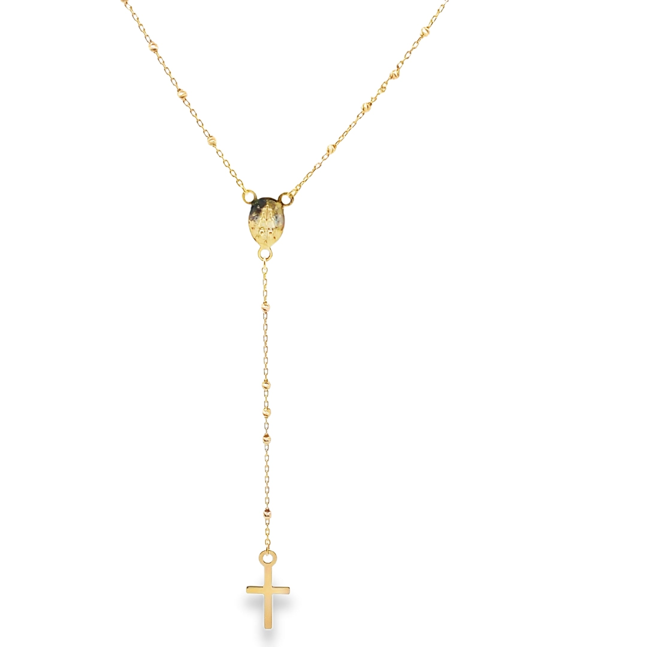 14K Yellow Gold 20 Inch Mini Rosary, Adjustable Length