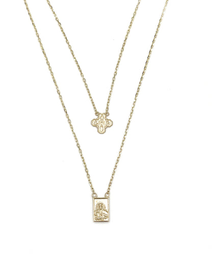 14K Yellow Gold Mini Scapular Necklace 29 to 30 Inches Long