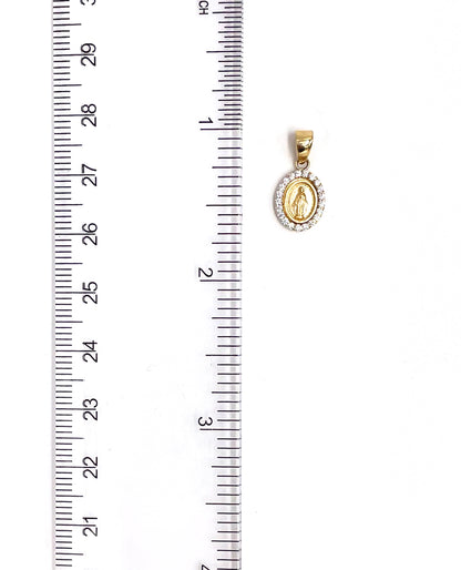 14K Yellow Gold Mini Miraculous Medal with Cubic Zirconia