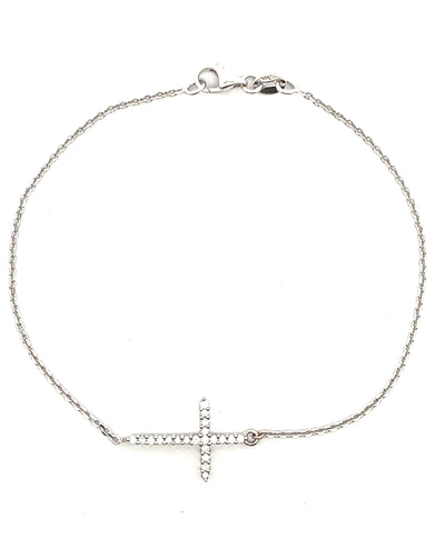 14K White Gold Diamond Cross Bracelet