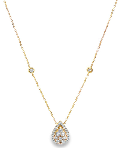 18K Yellow Gold Pear Shaped Necklace with Diamonds