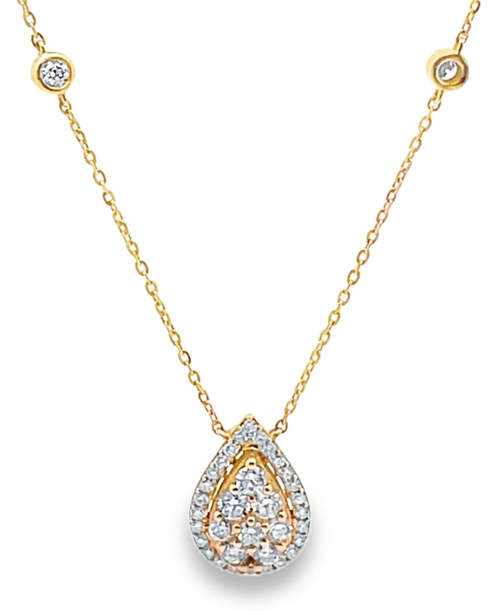 18K Yellow Gold Pear Shaped Necklace with Diamonds
