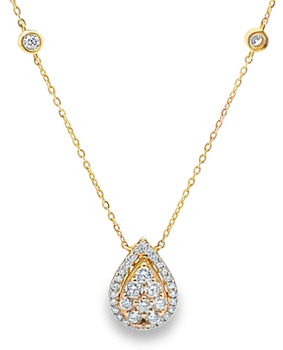18K Yellow Gold Pear Shaped Necklace with Diamonds