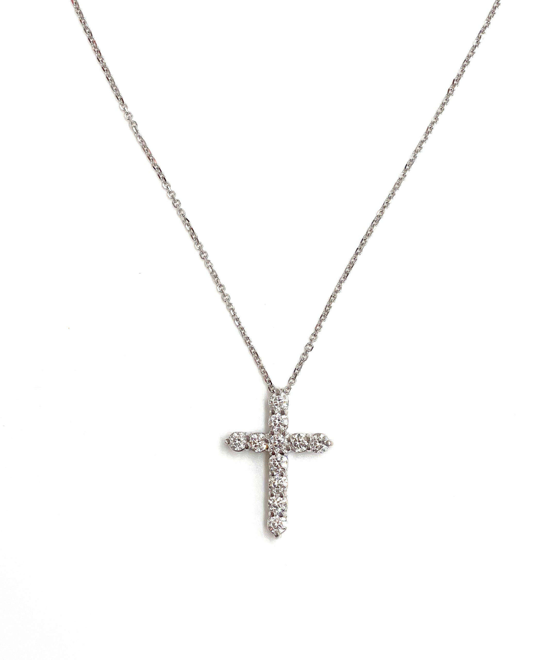 14K White Gold Diamond Cross Necklace