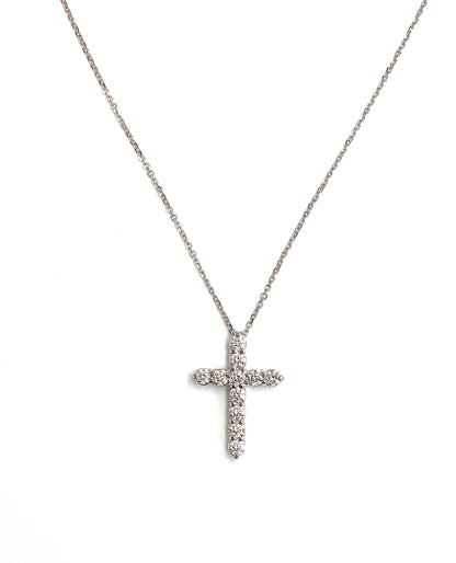 14K White Gold Diamond Cross Necklace