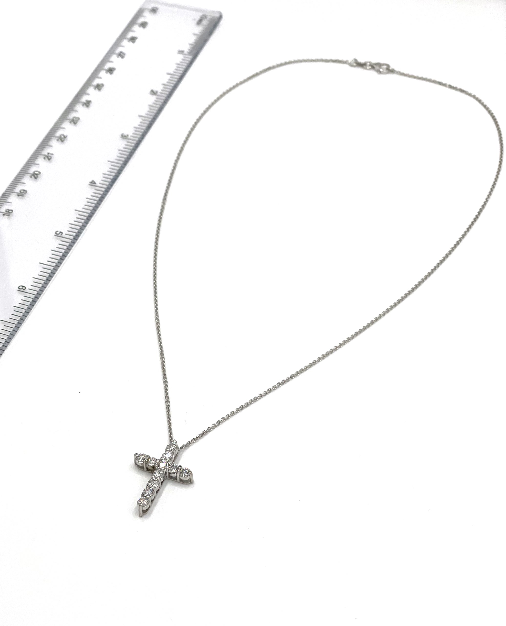14K White Gold Diamond Cross Necklace