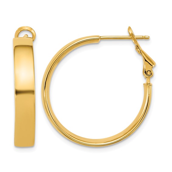 14K Yellow Gold Flat Tube Omega Back Hoop Earrings