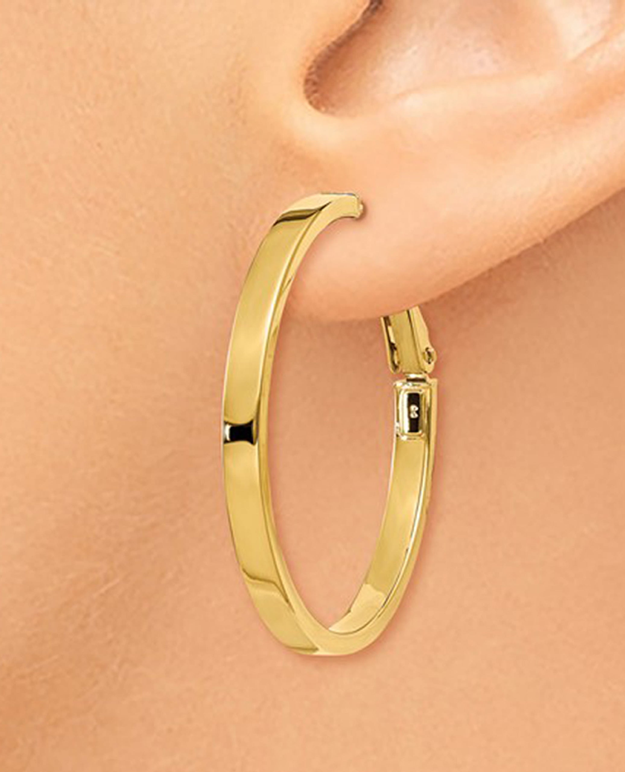14K Yellow Gold Square Tube Round Hoop Earrings