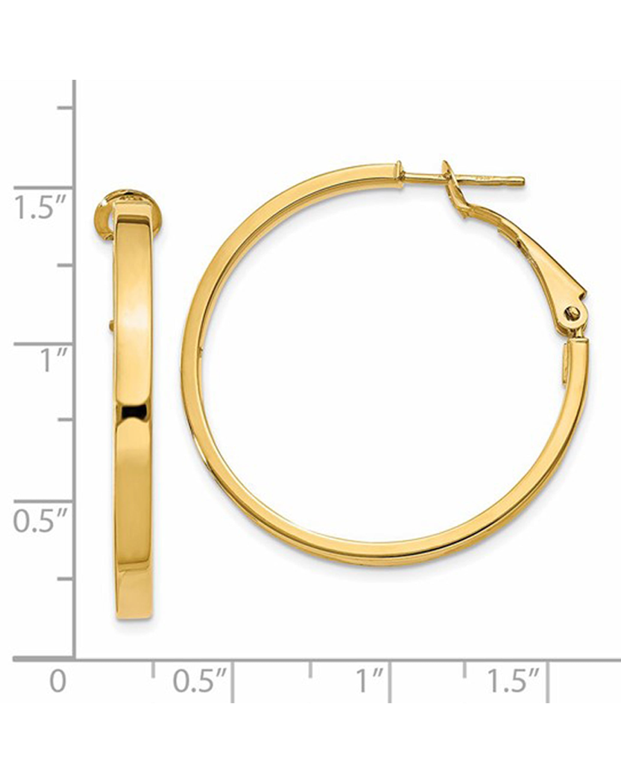14K Yellow Gold Square Tube Round Hoop Earrings