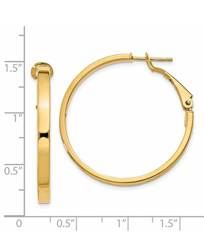 14K Yellow Gold Square Tube Round Hoop Earrings