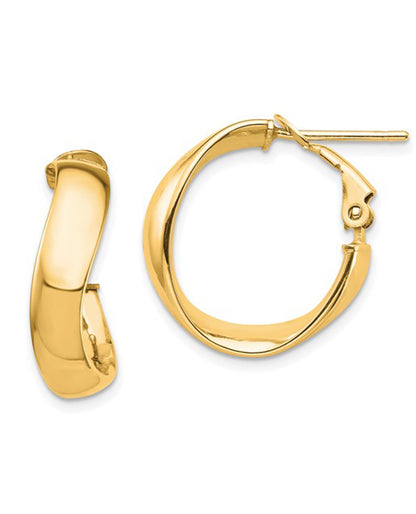 14K Yellow Gold Wavy Omega Back Hoop Earrings- 5mm