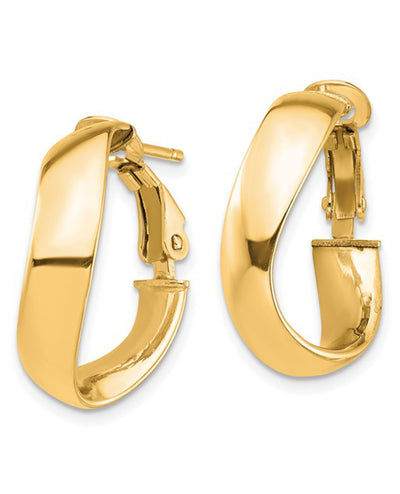 14K Yellow Gold Wavy Omega Back Hoop Earrings- 5mm