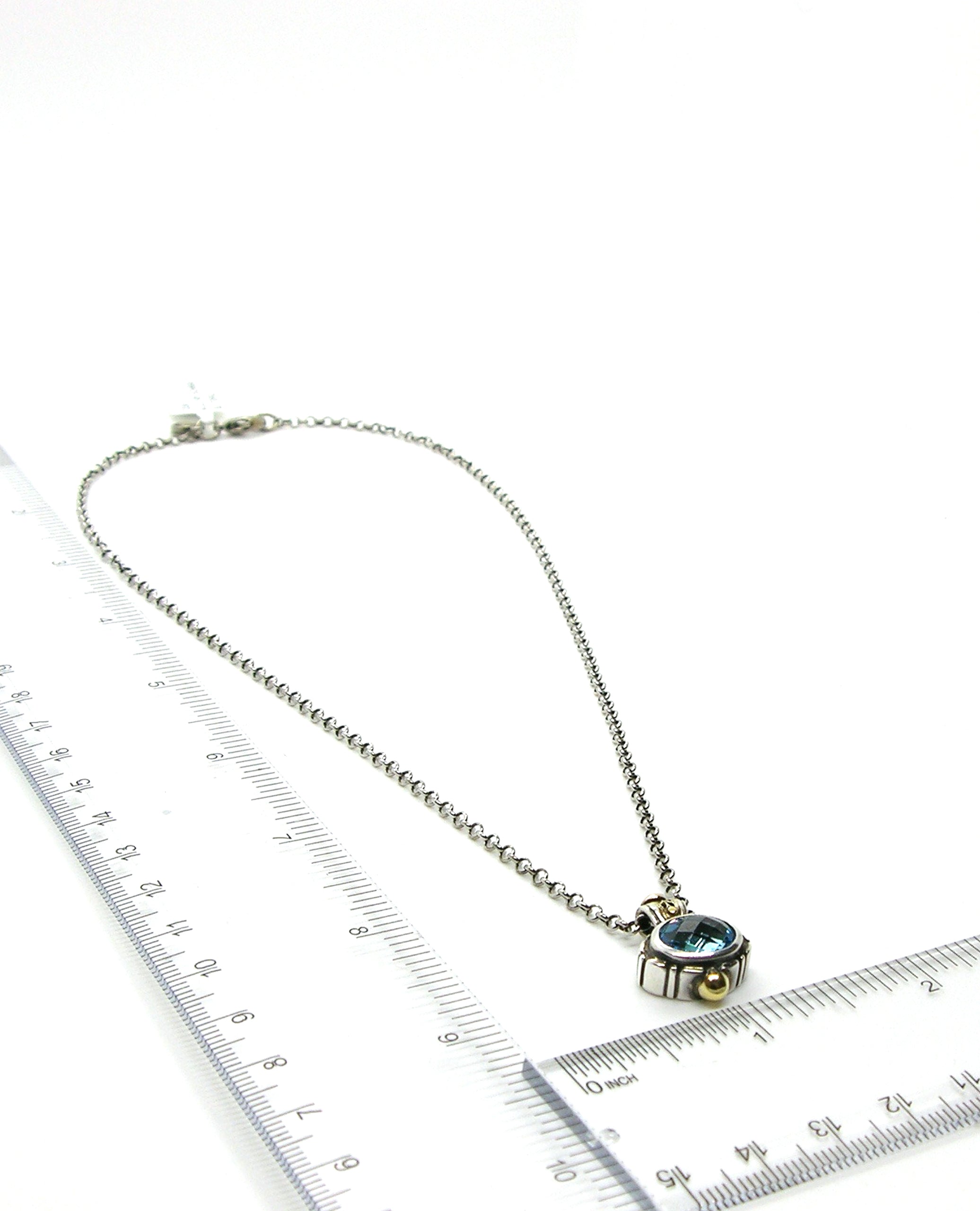 William Schraft Blue Topaz Necklace in Sterling Silver and 18k Yellow Gold