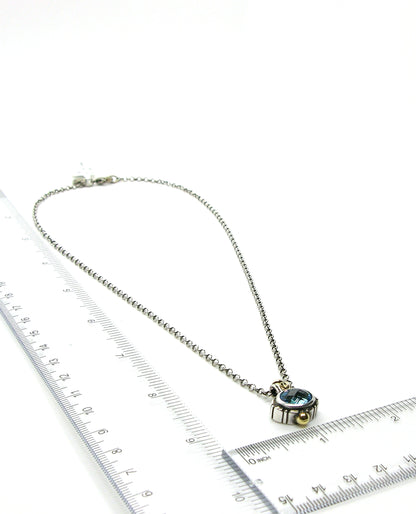 William Schraft Blue Topaz Necklace in Sterling Silver and 18k Yellow Gold