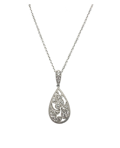 Pear Shape Diamond Drop Pendant Necklace 14K White Gold