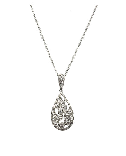 Pear Shape Diamond Drop Pendant Necklace 14K White Gold