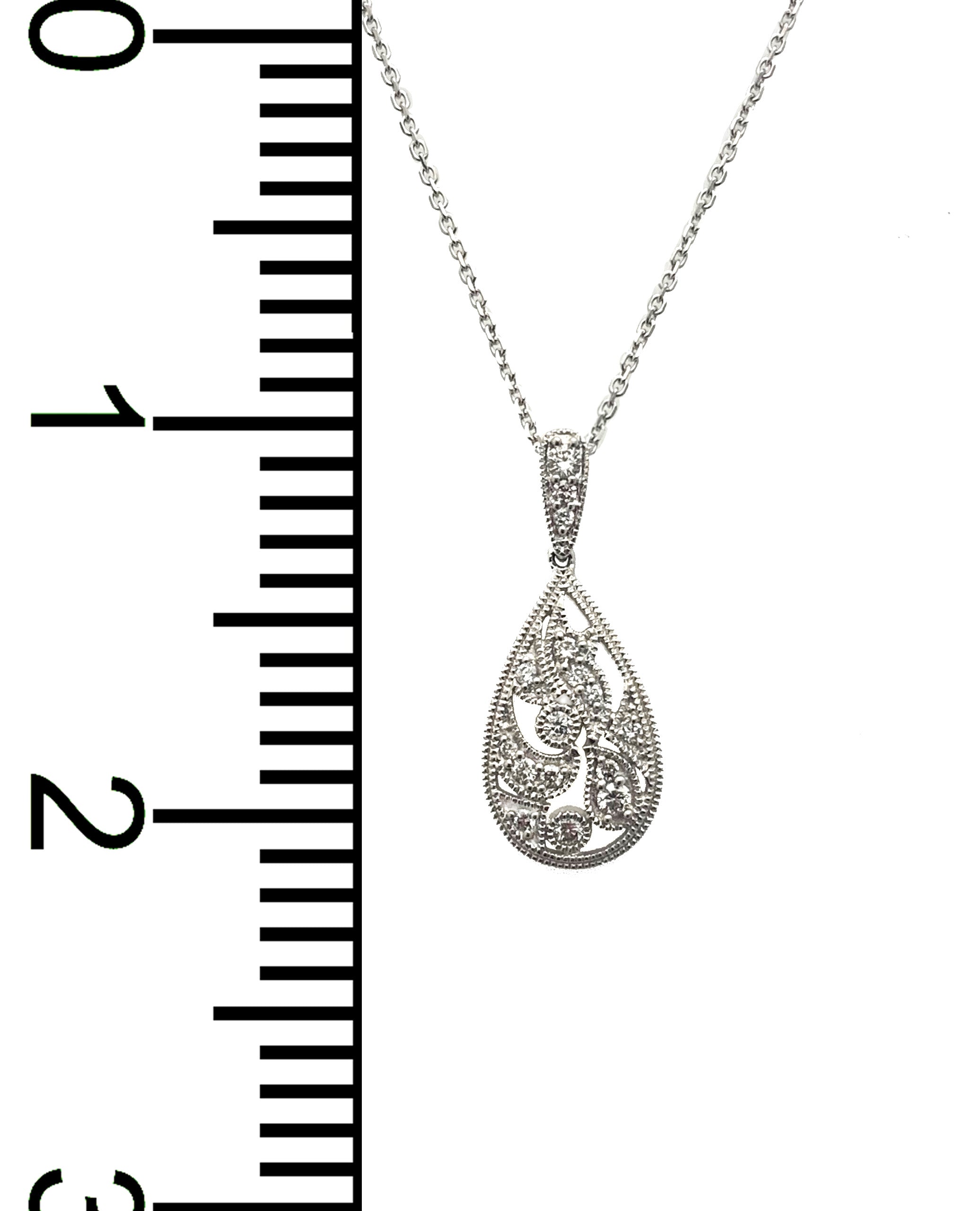 Pear Shape Diamond Drop Pendant Necklace 14K White Gold
