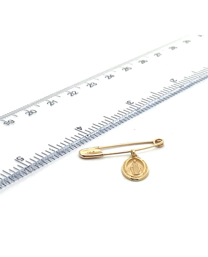 14K Yellow Gold Baby Pin with Miraculous Medal