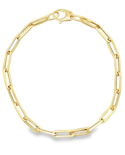 14K Yellow Gold Semi Hollow Paperclip Link Bracelet 3.8mm