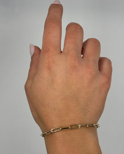 14K Yellow Gold Semi Hollow Paperclip Link Bracelet 3.8mm