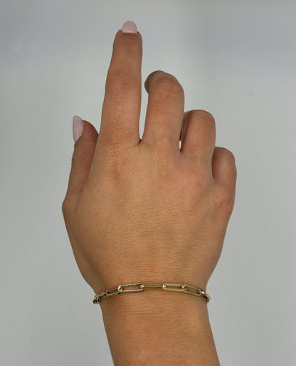 14K Yellow Gold Semi Hollow Paperclip Link Bracelet 4.6mm