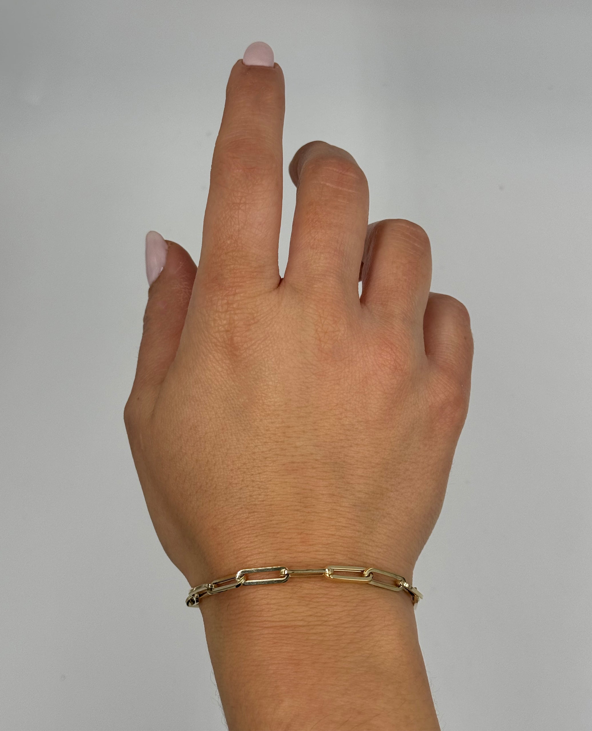 14K Yellow Gold Semi Hollow Paperclip Link Bracelet 4.4mm