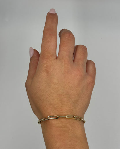 14K Yellow Gold Semi Hollow Paperclip Link Bracelet 4.4mm