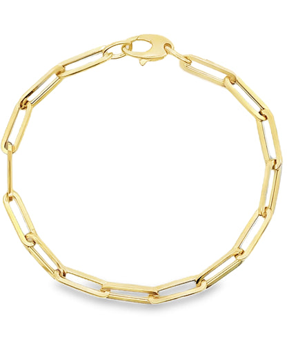 14K Yellow Gold Semi Hollow Paperclip Link Bracelet 4.4mm