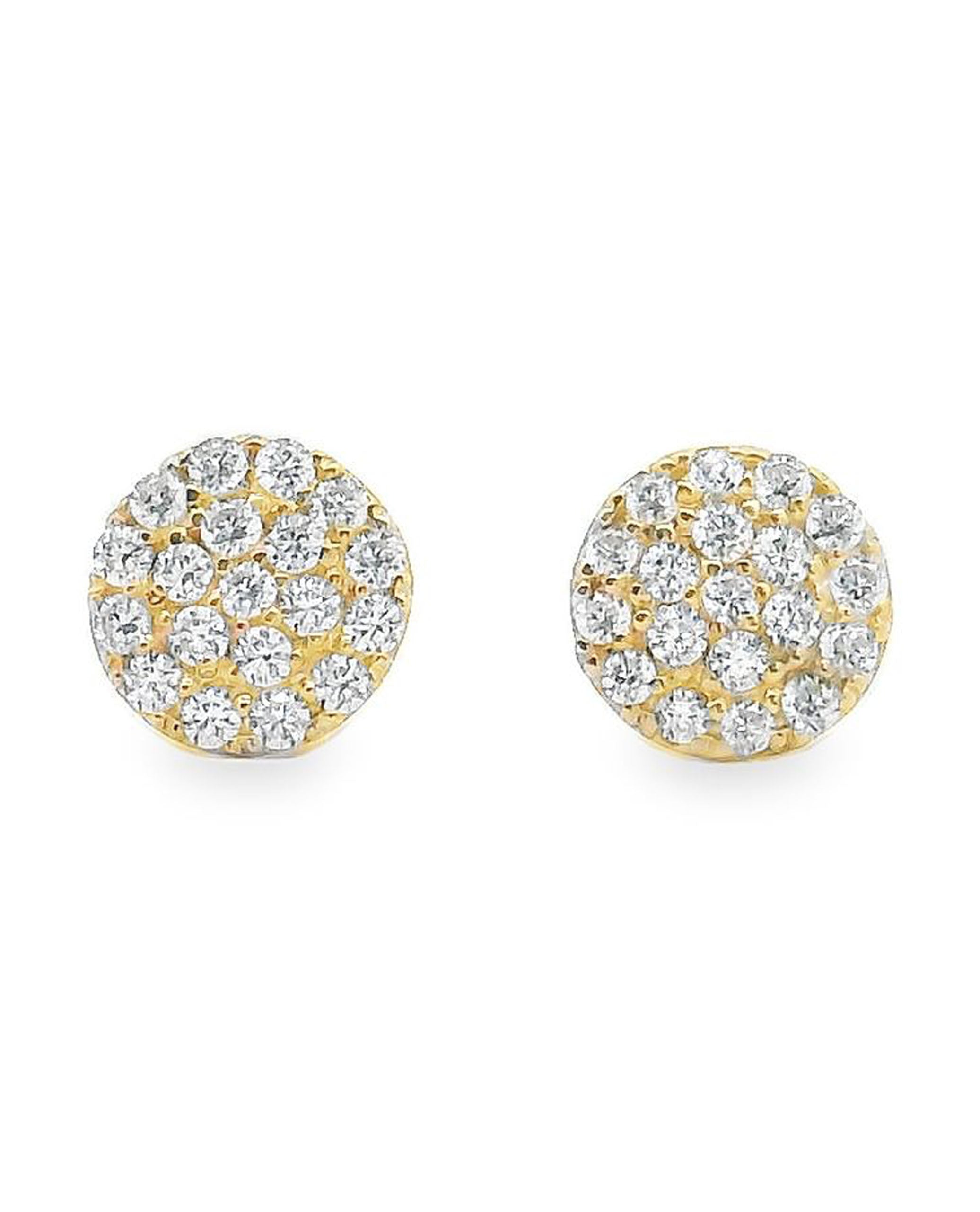 14K Yellow Gold Pave Circle Stud Earrings with Pushbacks