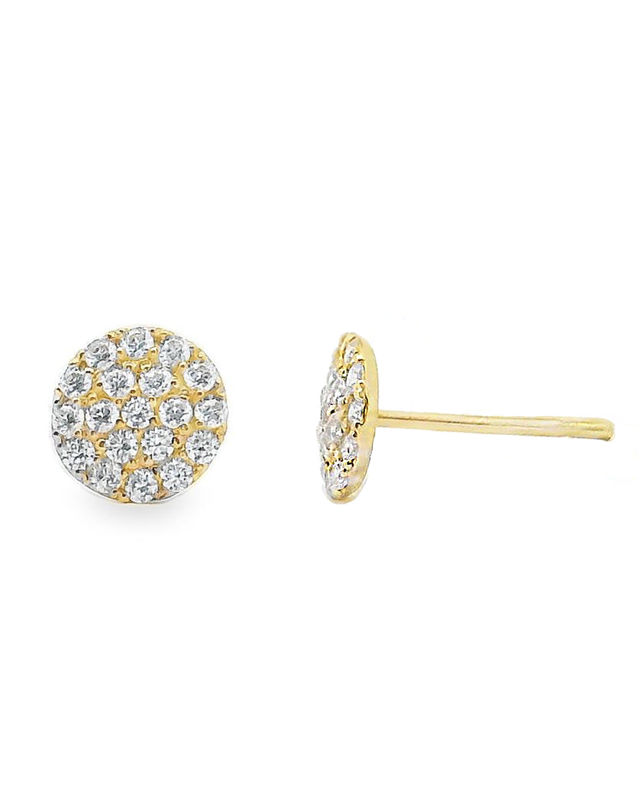 14K Yellow Gold Pave Circle Stud Earrings with Pushbacks
