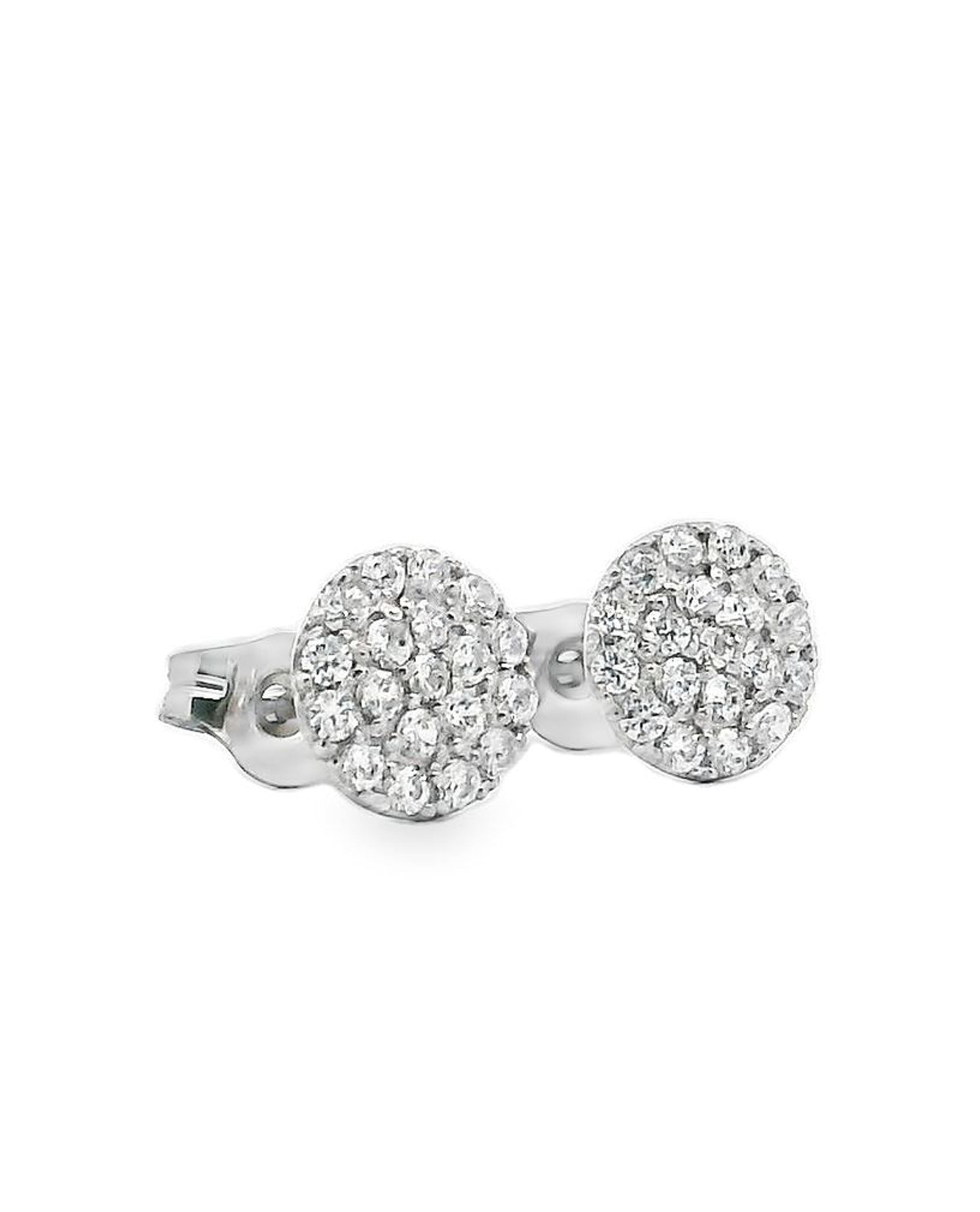 14K White Gold Pave Circle Stud Earrings with Pushbacks