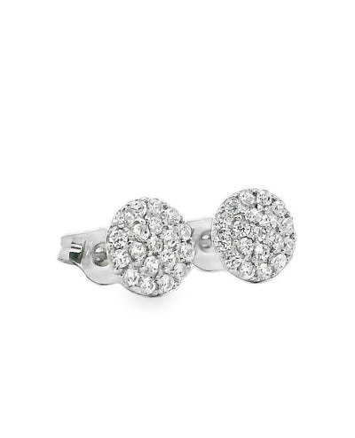 14K White Gold Pave CZ Circle Stud Earrings with Pushbacks