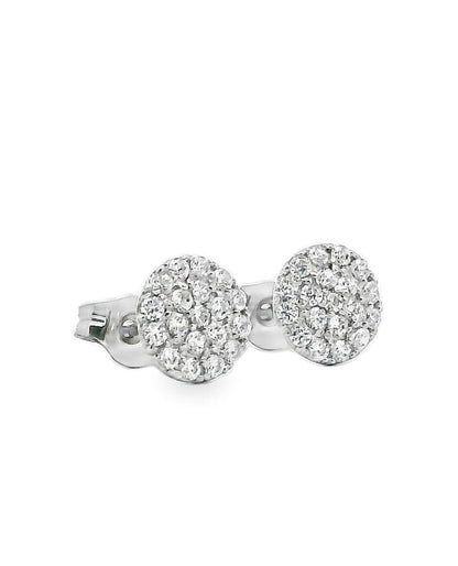 14K White Gold Pave Circle Stud Earrings with Pushbacks