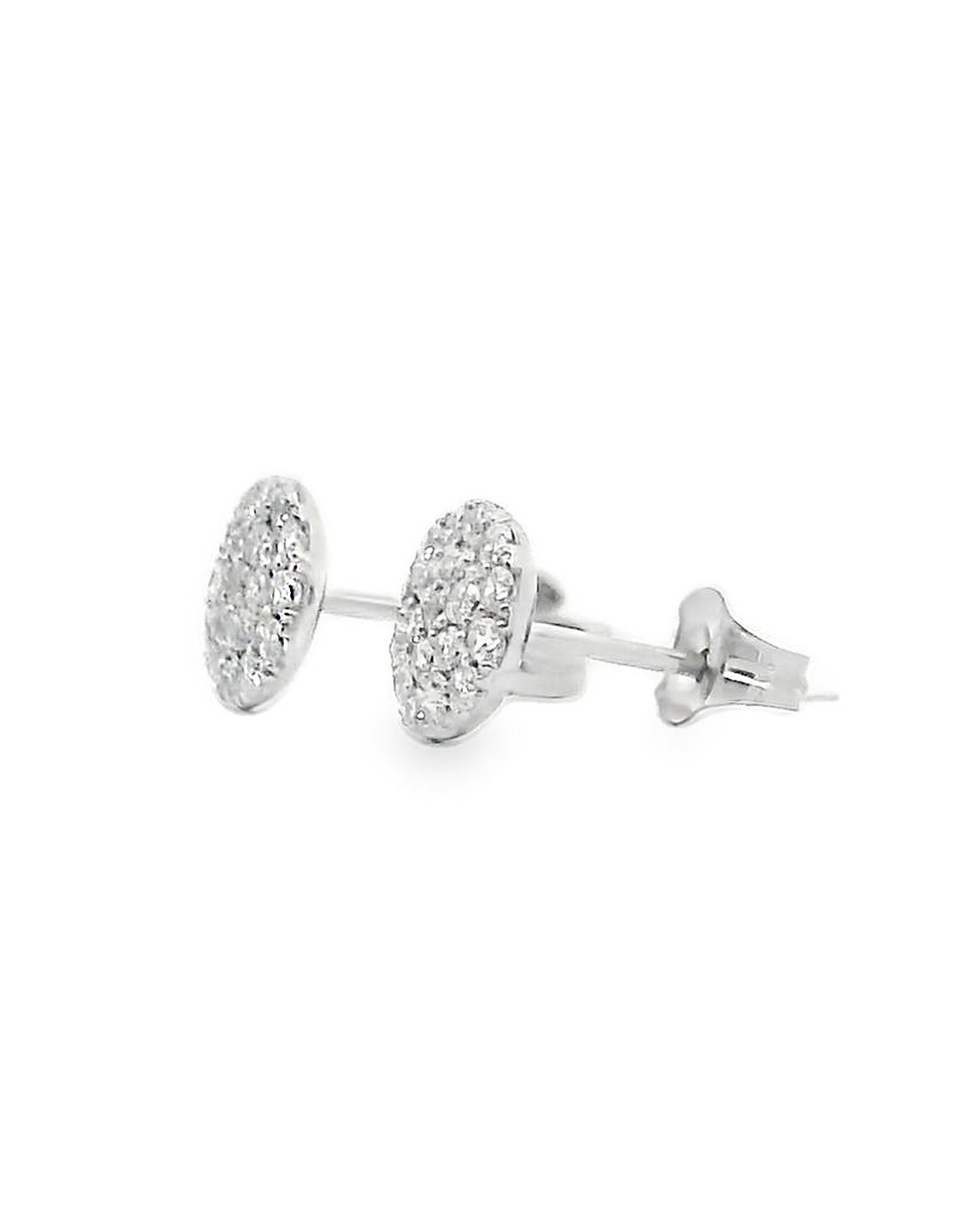 14K White Gold Pave Circle Stud Earrings with Pushbacks