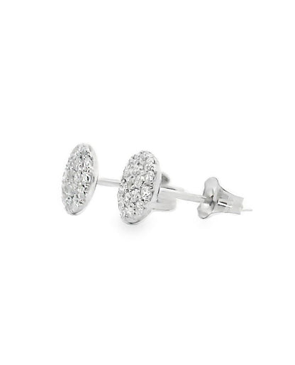 14K White Gold Pave Circle Stud Earrings with Pushbacks