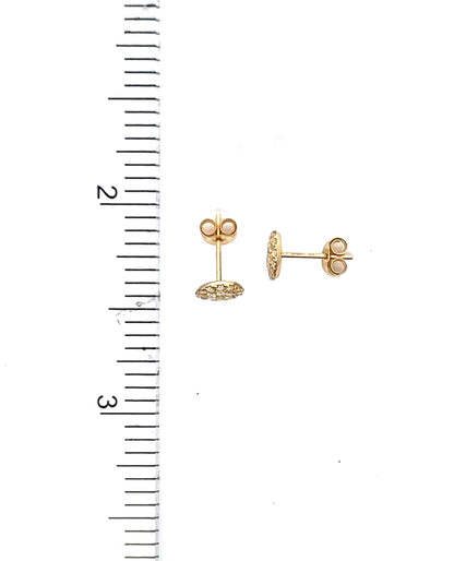 14K White Gold Pave Circle Stud Earrings with Pushbacks