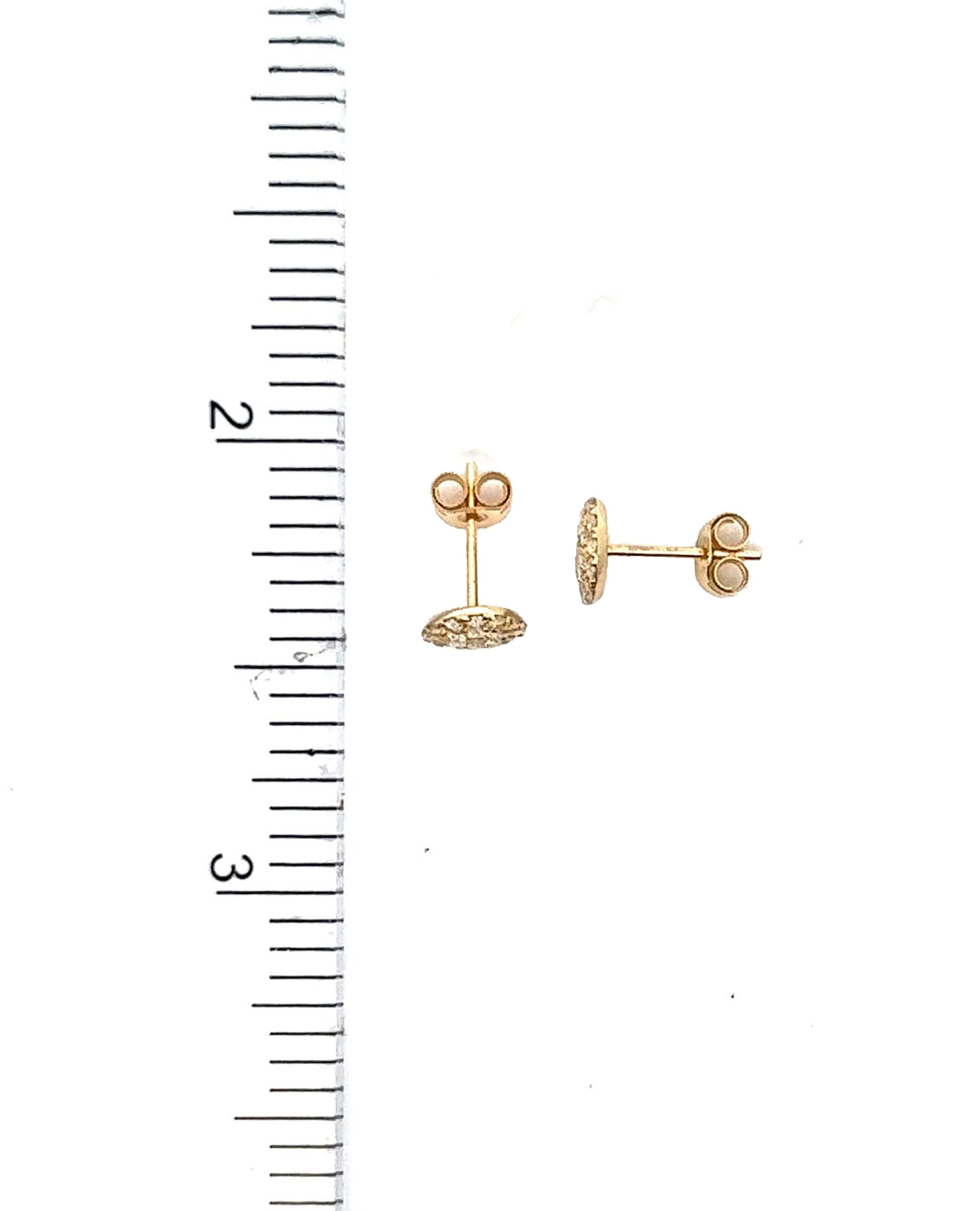 14K Yellow Gold Pave Circle Stud Earrings with Pushbacks
