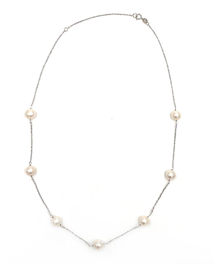 14K White Gold Freshwater Pearl Tin Cup Necklace