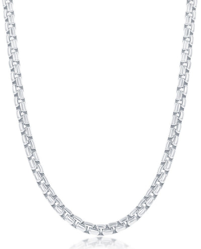 Sterling Silver & Rhodium Plated 3.5mm Wide Round Box Chain- 24 inches