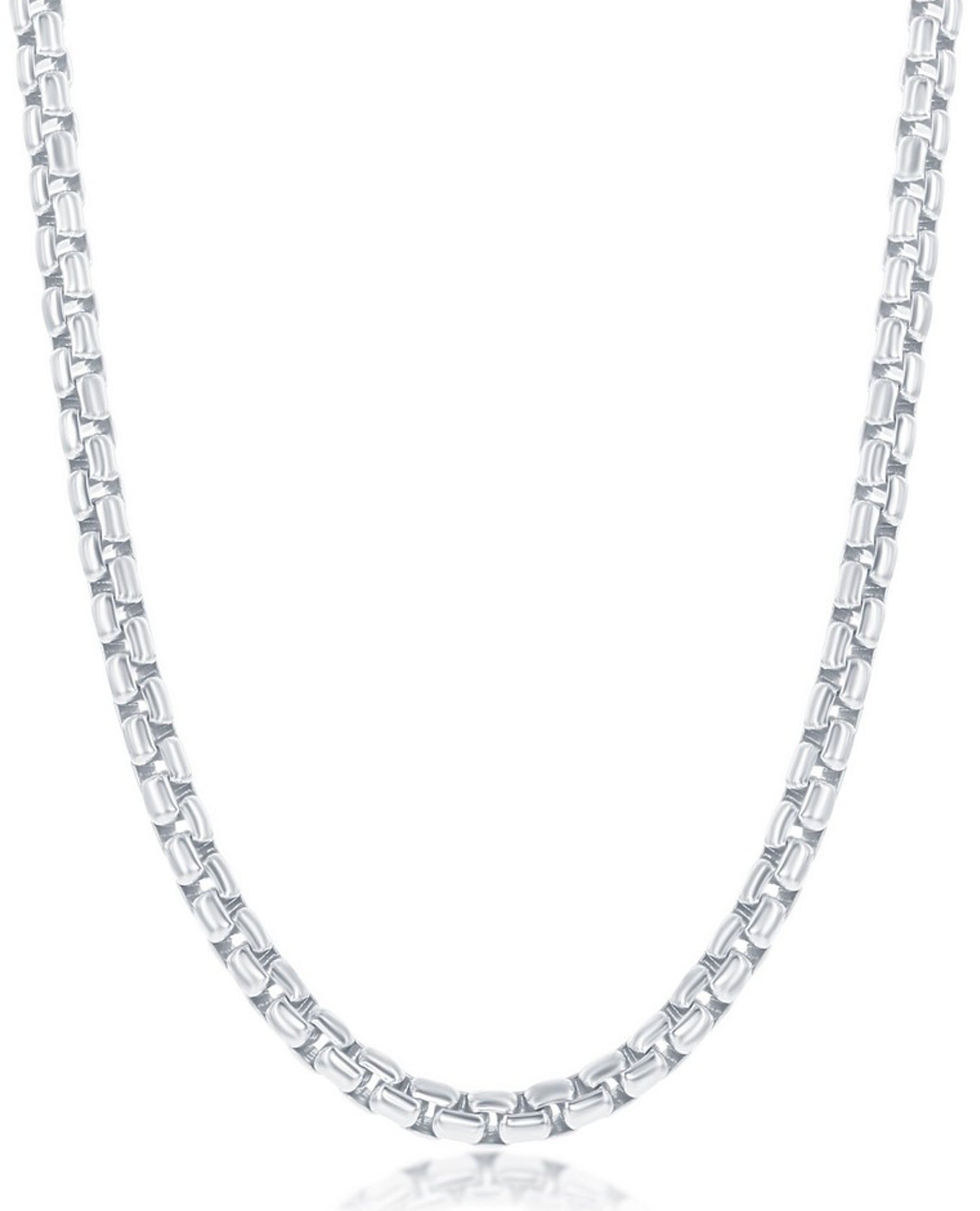 Sterling Silver & Rhodium Plated 3.5mm Wide Round Box Chain- 20 inches