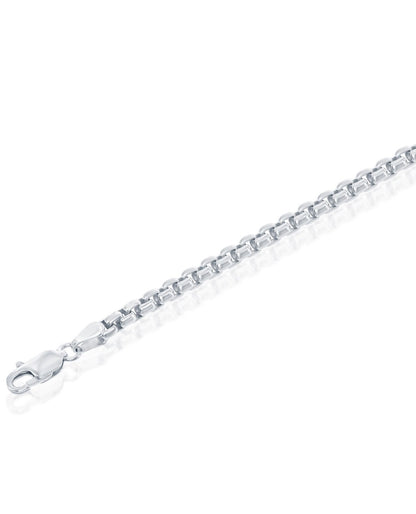Sterling Silver & Rhodium Plated 3.5mm Wide Round Box Chain- 24 inches