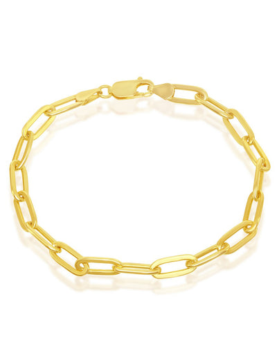 Sterling Silver 4mm Gold Plated Paperclip Bracelet with Lobster Lock