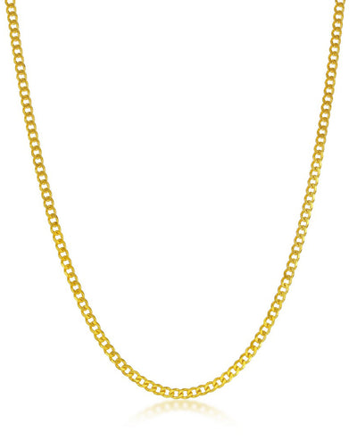 Sterling Silver 2mm Curb Chain with Yellow Gold Plating 16 Inches