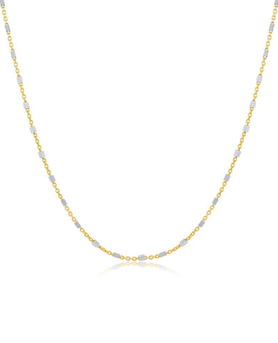 Sterling Silver Two Toned Square Beaded 18 Inch Chain Necklace with Circular Spring Lock