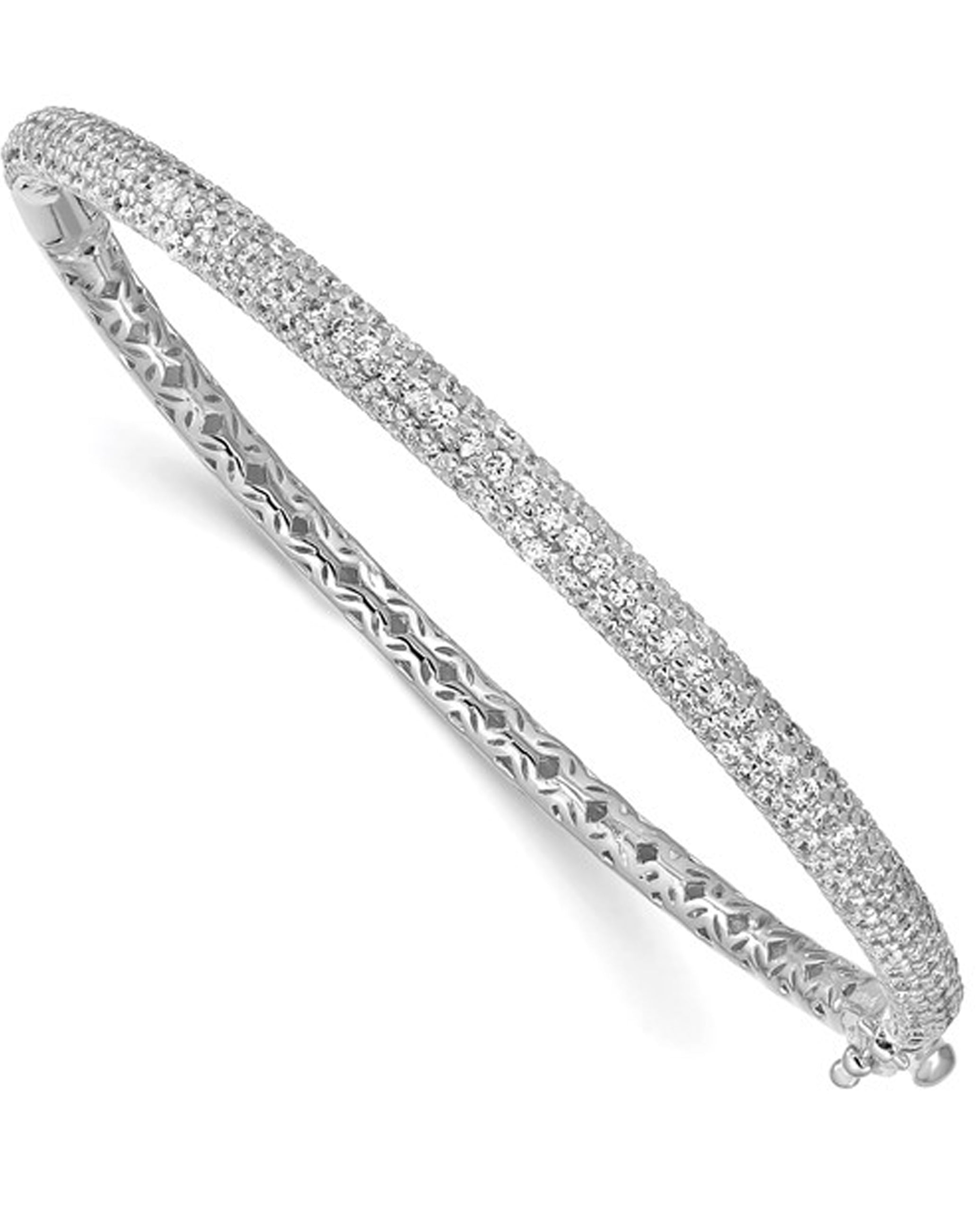 Sterling Silver Pave CZ Hinged Bangle Bracelet