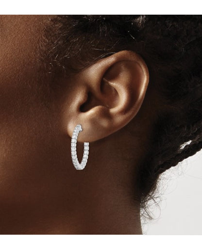 Sterling Silver 2mm CZ Hoop Earrings